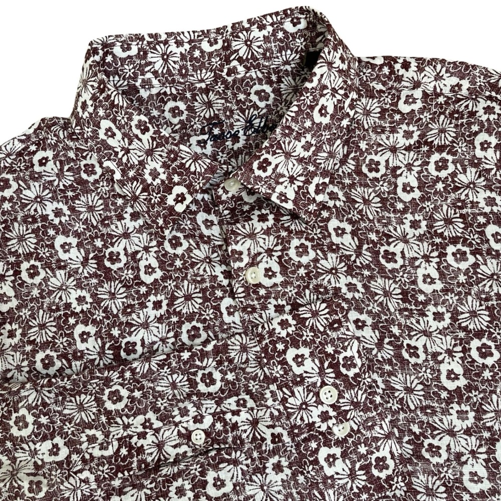 Tasso Elba Mens XL 100% Linen Long Sleeve Button Down Floral Shirt Maroon NEW